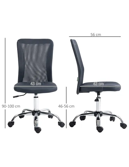 Vinsetto Computer Desk Chair, Mesh Office Chair with Adjustable Height and Swivel Wheels, Armless Study Chair, Dark Grey