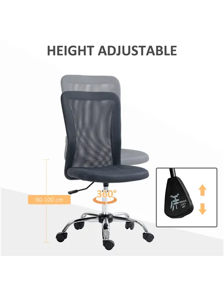 Vinsetto Computer Desk Chair, Mesh Office Chair with Adjustable Height and Swivel Wheels, Armless Study Chair, Dark Grey