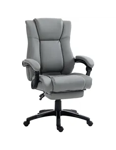 Vinsetto PU Leather Office Chair, Swivel Computer Chair with Footrest, Wheels, Adjustable Height, Grey