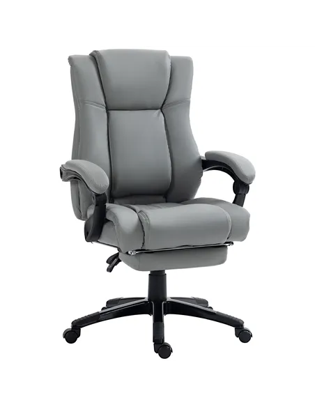 Vinsetto PU Leather Office Chair, Swivel Computer Chair with Footrest, Wheels, Adjustable Height, Grey