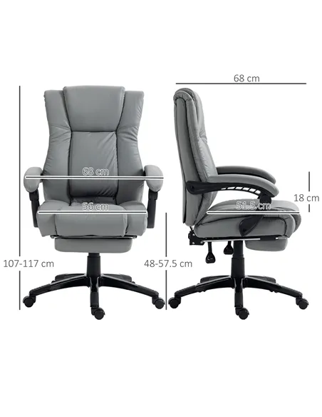 Vinsetto PU Leather Office Chair, Swivel Computer Chair with Footrest, Wheels, Adjustable Height, Grey