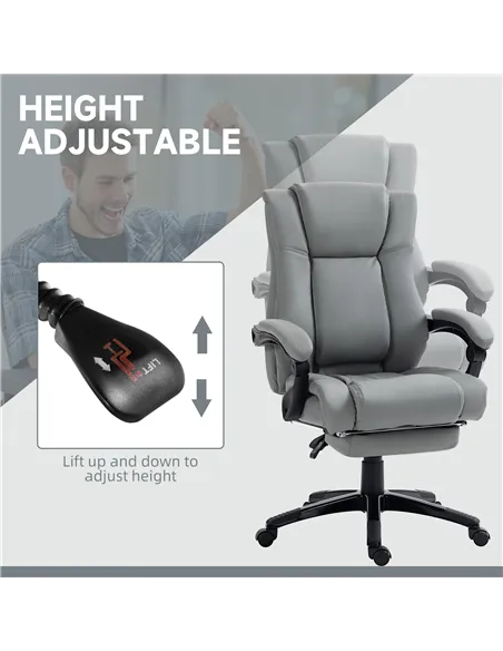 Vinsetto PU Leather Office Chair, Swivel Computer Chair with Footrest, Wheels, Adjustable Height, Grey