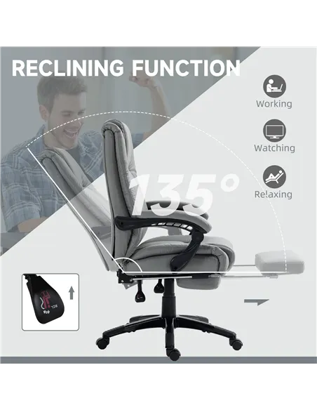 Vinsetto PU Leather Office Chair, Swivel Computer Chair with Footrest, Wheels, Adjustable Height, Grey