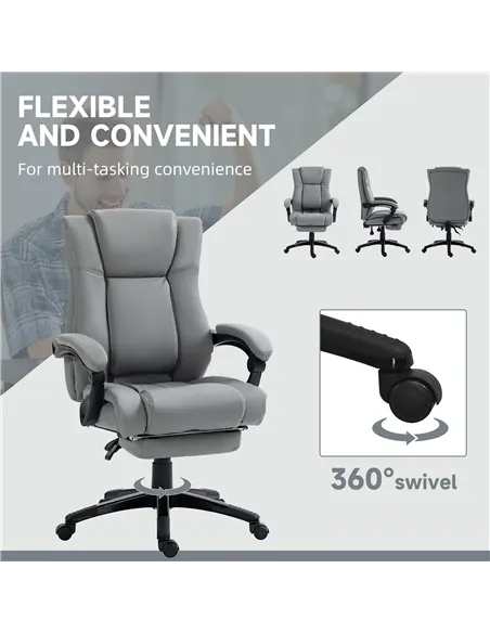 Vinsetto PU Leather Office Chair, Swivel Computer Chair with Footrest, Wheels, Adjustable Height, Grey