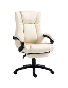 Vinsetto PU Leather Office Chair, Swivel Computer Chair with Footrest, Wheels, Adjustable Height, Cream White