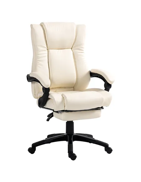 Vinsetto PU Leather Office Chair, Swivel Computer Chair with Footrest, Wheels, Adjustable Height, Cream White