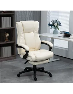 Vinsetto PU Leather Office Chair, Swivel Computer Chair with Footrest, Wheels, Adjustable Height, Cream White 2