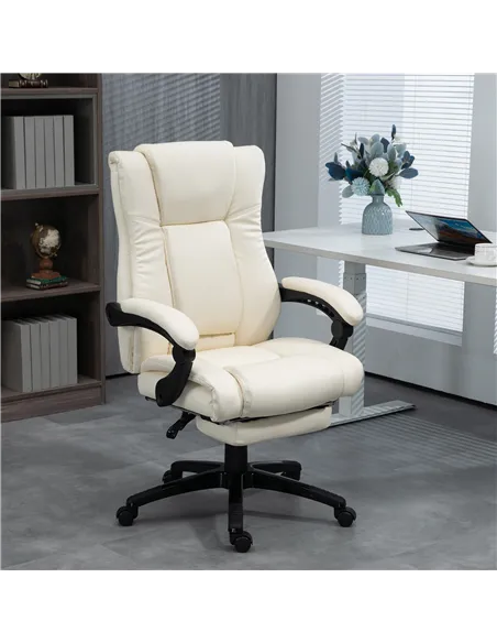 Vinsetto PU Leather Office Chair, Swivel Computer Chair with Footrest, Wheels, Adjustable Height, Cream White