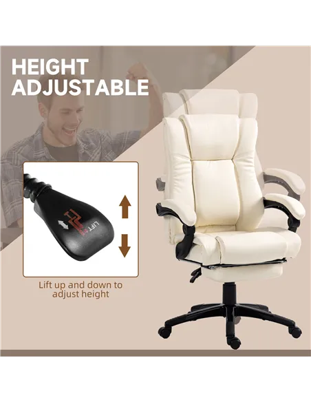 Vinsetto PU Leather Office Chair, Swivel Computer Chair with Footrest, Wheels, Adjustable Height, Cream White