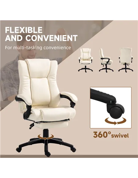 Vinsetto PU Leather Office Chair, Swivel Computer Chair with Footrest, Wheels, Adjustable Height, Cream White