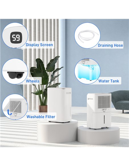 HOMCOM 20L/Day Dehumidifier, with Filter - White