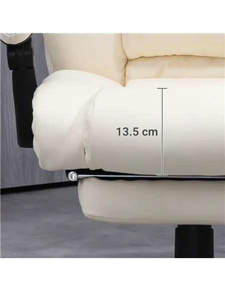 Vinsetto PU Leather Office Chair, Swivel Computer Chair with Footrest, Wheels, Adjustable Height, Cream White
