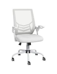 Vinsetto Mesh Office Chair, Computer Desk Chair with Flip-up Armrests, Lumbar Back Support and Swivel Wheels, White