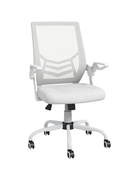 Vinsetto Mesh Office Chair, Computer Desk Chair with Flip-up Armrests, Lumbar Back Support and Swivel Wheels, White