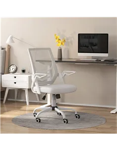 Vinsetto Mesh Office Chair, Computer Desk Chair with Flip-up Armrests, Lumbar Back Support and Swivel Wheels, White 2