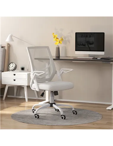 Vinsetto Mesh Office Chair, Computer Desk Chair with Flip-up Armrests, Lumbar Back Support and Swivel Wheels, White