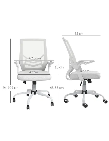 Vinsetto Mesh Office Chair, Computer Desk Chair with Flip-up Armrests, Lumbar Back Support and Swivel Wheels, White