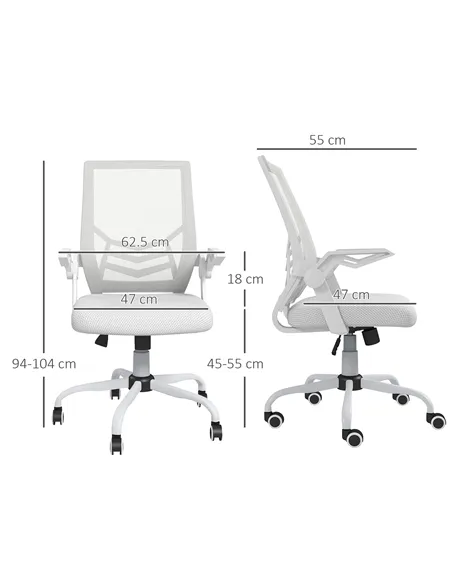 Vinsetto Mesh Office Chair, Computer Desk Chair with Flip-up Armrests, Lumbar Back Support and Swivel Wheels, White