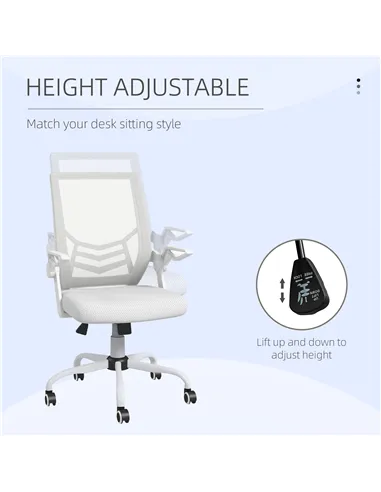 Vinsetto Mesh Office Chair, Computer Desk Chair with Flip-up Armrests, Lumbar Back Support and Swivel Wheels, White