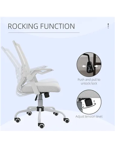 Vinsetto Mesh Office Chair, Computer Desk Chair with Flip-up Armrests, Lumbar Back Support and Swivel Wheels, White