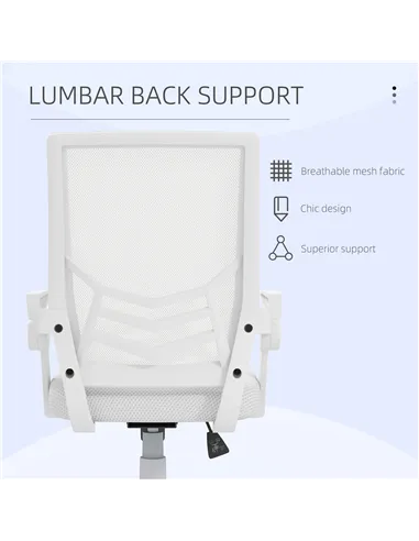 Vinsetto Mesh Office Chair, Computer Desk Chair with Flip-up Armrests, Lumbar Back Support and Swivel Wheels, White