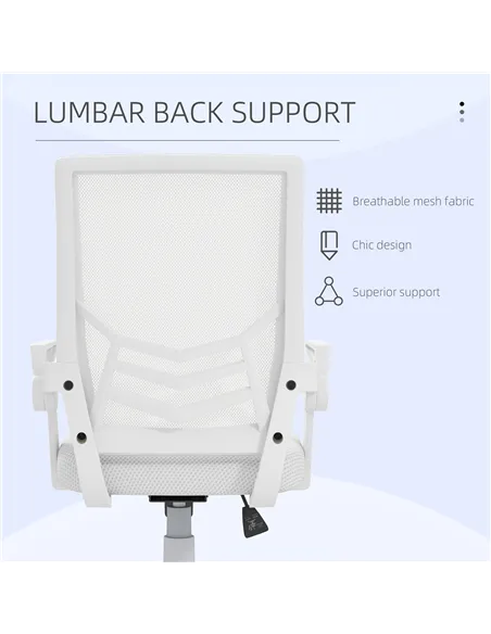 Vinsetto Mesh Office Chair, Computer Desk Chair with Flip-up Armrests, Lumbar Back Support and Swivel Wheels, White