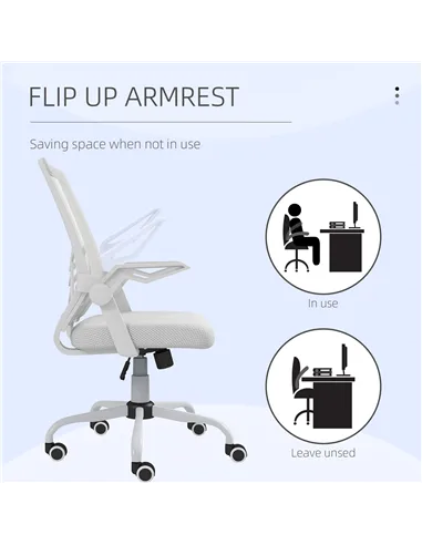 Vinsetto Mesh Office Chair, Computer Desk Chair with Flip-up Armrests, Lumbar Back Support and Swivel Wheels, White