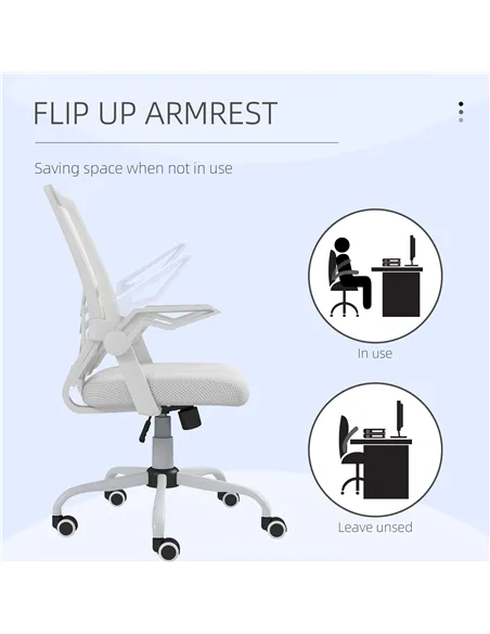 Vinsetto Mesh Office Chair, Computer Desk Chair with Flip-up Armrests, Lumbar Back Support and Swivel Wheels, White