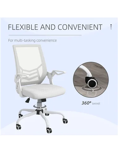Vinsetto Mesh Office Chair, Computer Desk Chair with Flip-up Armrests, Lumbar Back Support and Swivel Wheels, White