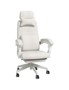 Vinsetto Linen-Look Office Chair, with 160° Reclining Back and Footrest - White