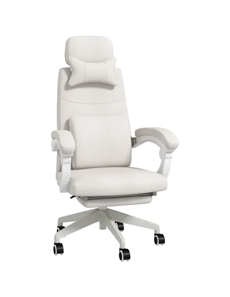 Vinsetto Linen-Look Office Chair, with 160° Reclining Back and Footrest - White