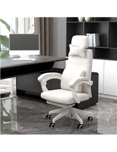 Vinsetto Linen-Look Office Chair, with 160° Reclining Back and Footrest - White 2