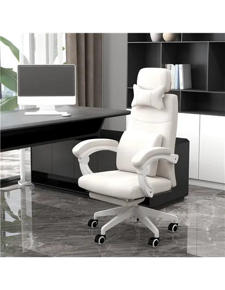 Vinsetto Linen-Look Office Chair, with 160° Reclining Back and Footrest - White