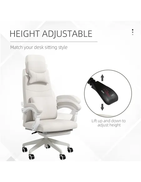 Vinsetto Linen-Look Office Chair, with 160° Reclining Back and Footrest - White