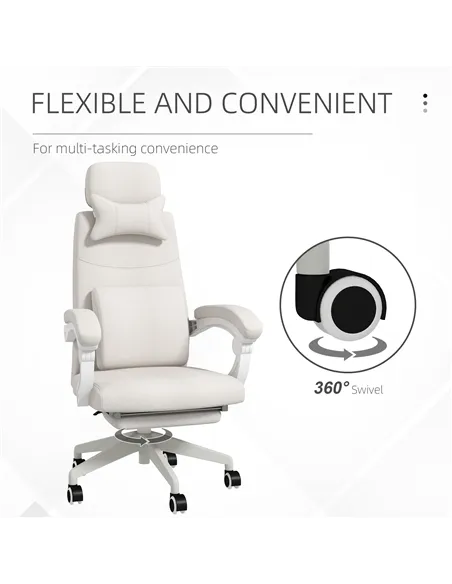 Vinsetto Linen-Look Office Chair, with 160° Reclining Back and Footrest - White