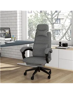 Vinsetto Linen-Look Office Chair, with 160° Reclining Back and Footrest - Grey 2