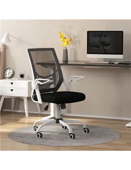 Vinsetto Mesh Office Chair, Computer Desk Chair with Flip-up Armrests, Lumbar Back Support and Swivel Wheels, Black