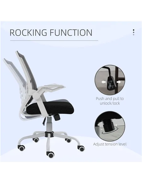 Vinsetto Mesh Office Chair, Computer Desk Chair with Flip-up Armrests, Lumbar Back Support and Swivel Wheels, Black