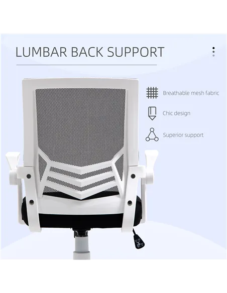 Vinsetto Mesh Office Chair, Computer Desk Chair with Flip-up Armrests, Lumbar Back Support and Swivel Wheels, Black