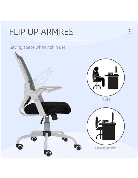 Vinsetto Mesh Office Chair, Computer Desk Chair with Flip-up Armrests, Lumbar Back Support and Swivel Wheels, Black