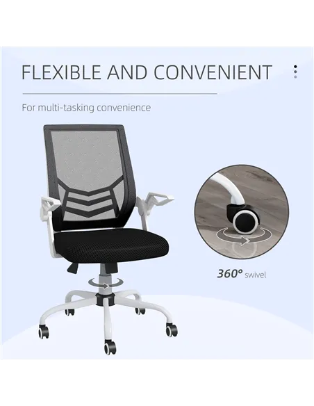 Vinsetto Mesh Office Chair, Computer Desk Chair with Flip-up Armrests, Lumbar Back Support and Swivel Wheels, Black