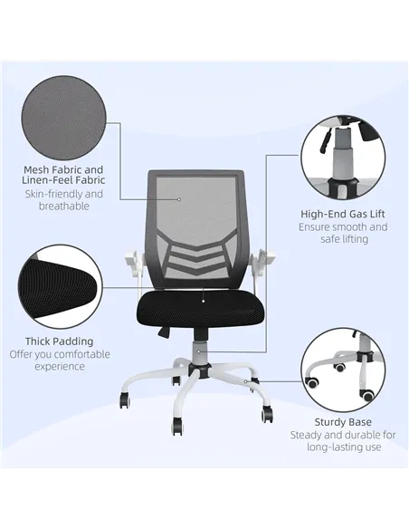 Vinsetto Mesh Office Chair, Computer Desk Chair with Flip-up Armrests, Lumbar Back Support and Swivel Wheels, Black