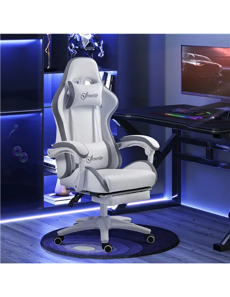 Vinsetto Computer Gaming Chair, PU Leather Desk Chair with Footrest, Swivel Task Chair with 135° Reclining Back and Lumbar Suppo