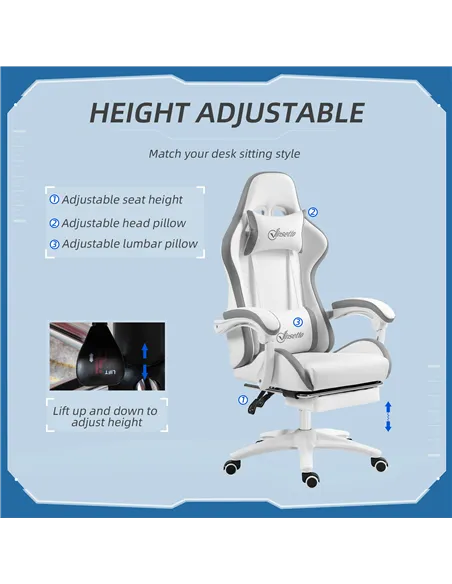 Vinsetto Computer Gaming Chair, PU Leather Desk Chair with Footrest, Swivel Task Chair with 135° Reclining Back and Lumbar Suppo