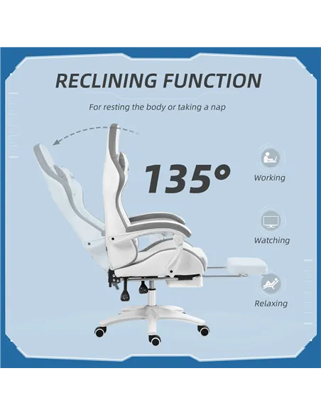 Vinsetto Computer Gaming Chair, PU Leather Desk Chair with Footrest, Swivel Task Chair with 135° Reclining Back and Lumbar Suppo