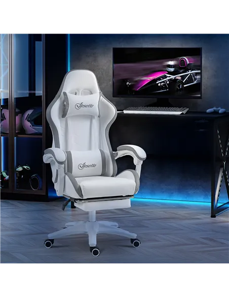 Vinsetto Computer Gaming Chair, PU Leather Desk Chair with Footrest, Swivel Task Chair with 135° Reclining Back and Lumbar Suppo