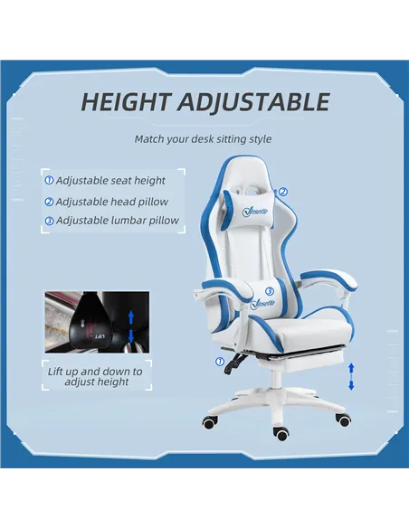 Vinsetto Computer Gaming Chair, PU Leather Office Desk Chair with Footrest, Swivel Wheels, 135° Reclining Back, Lumbar Support, 