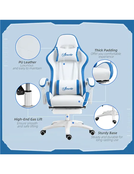 Vinsetto Computer Gaming Chair, PU Leather Office Desk Chair with Footrest, Swivel Wheels, 135° Reclining Back, Lumbar Support, 