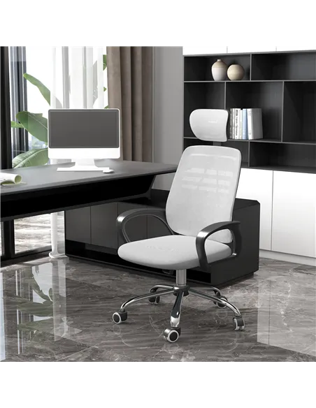 Vinsetto Ergonomic Office Chair, Mesh Desk Chair with Rotatable Headrest, Lumbar Back Support, Armrest, Grey