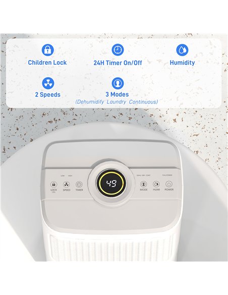 HOMCOM 12L Dehumidifier, with Touch Panel LED Screen - White